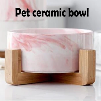 

Pet marble bowl ceramic cat bowl cat food rice bowl dog bowl water bowl dog food bowl pet supplies accessories Wooden rack