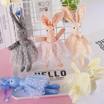 

Kawaii pendant toys soft pendant key accessory car girl gift plush pendant Baby doll lovely lace wedding dress rabbit pendant
