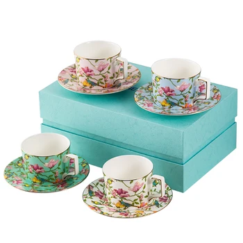 

Spring design hot sell bone china coffee cup and saucer ceramic tea cup saucer creative porcelain with gift box