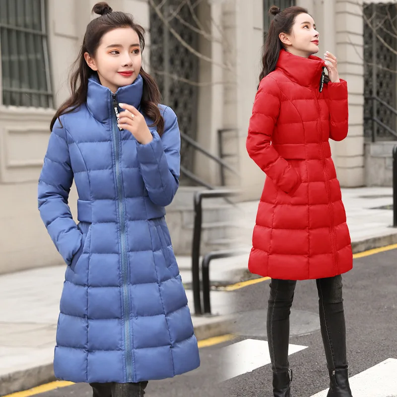 

2019 Winter Mid-length-Style High Collar Solid Color Long-sleeve Zipper Thick Cotton-padded Clothes Qmzyg2820