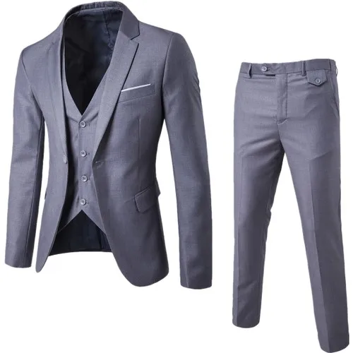Куртки+ жилет+ брюки) мужской свадебный костюм мужские приталеные блейзеры костюмы мужские костюмы деловые торжественные вечерние Большие размеры S-6XL - Цвет: 3pcs Light Grey