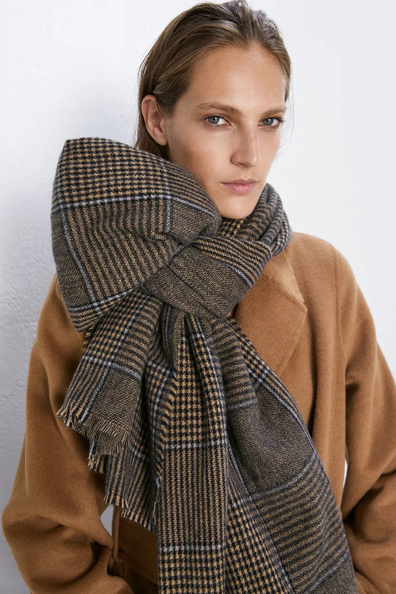 ZA Winter Retro Imitation Cashmere Plaid Scarf Thick Warm Houndstooth Shawl Scarf Women Family Lovers Warm Wild Scarves