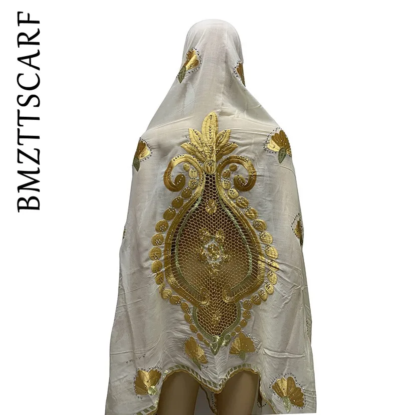 BM908 18 Latest african Women Cotton Big Scarfs Nice Embroidery on the back Multifunctional Scarfs for African Women BM909 - Цвет: BM908 18
