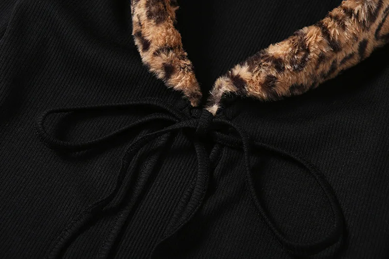 ArtSu Осень Зима Черные трикотажные леопардовые Короткие топы женские тонкие мягкие футболки офисные женские повседневные Элегантные футболки Femme ASTS21351