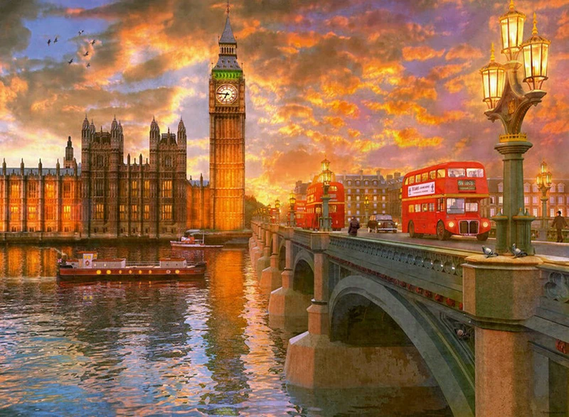 DIY Diamond Painting Red London Bus Decorative Picture of Rhinestone Mosaic Cross Stitch Diamond Pattern 5D Diamond Embroidery