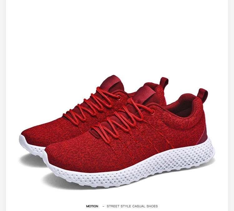 Мужская обувь для бега, дышащая, нескользящая, уличная, спортивная обувь, мужская, на шнуровке, удобная, однотонная, износостойкая - Цвет: Red