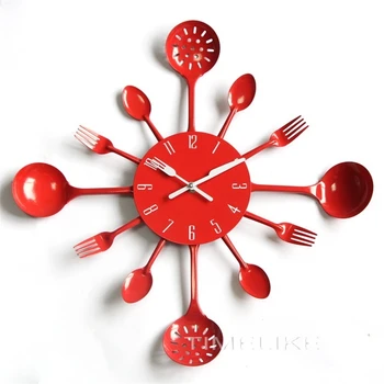 

New Wall Clock 16 Inch Metal Kitchen Cutlery Wall Clocks with Forks and Spoons Clock Modern Home Decor Antique Style Wall Watch