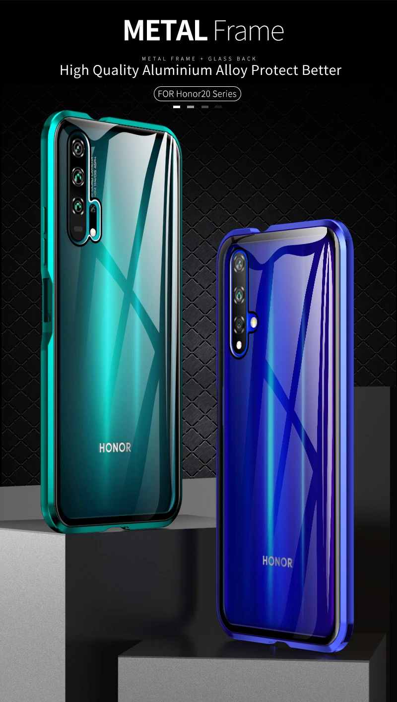 Роскошный Магнитный поглощающий металлический флип-кейс для huawei Honor 20 20i 20Pro Lite, чехол для телефона, двустороннее стекло Honor20 Pro i