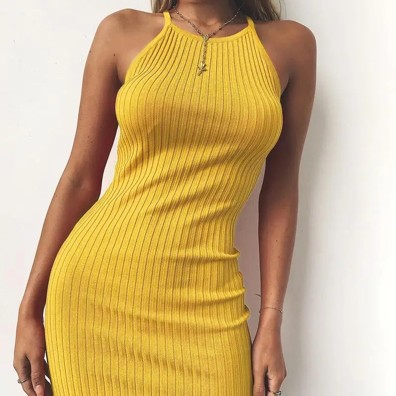 

Women Sexy Club Backless Spaghetti Strap Summer Dress Cotton Ladies Elastic Bodycon Black Yellow Party Mini Dresses Vestido