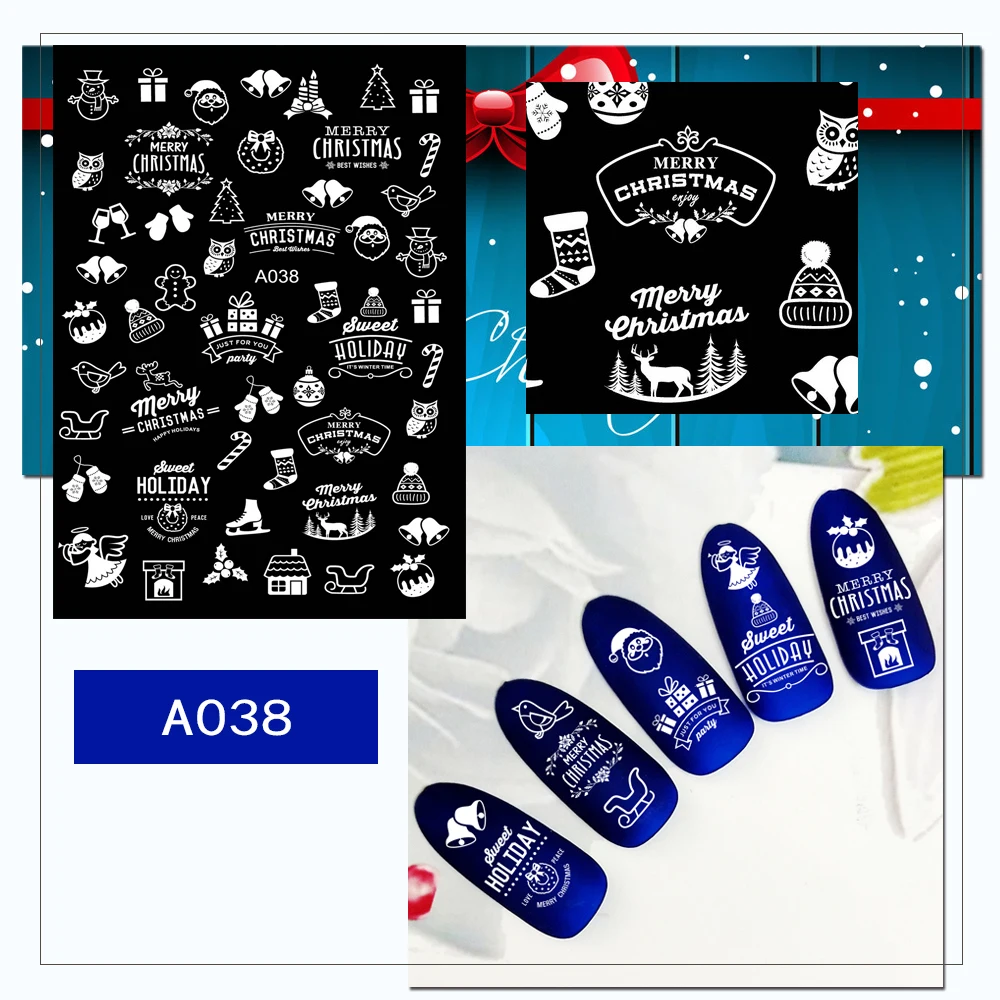 3D White Christmas! Nails Art Manicure Back Glue Decal Decorations Design Nail Sticker For Nails Tips Beauty - Color: BA038white