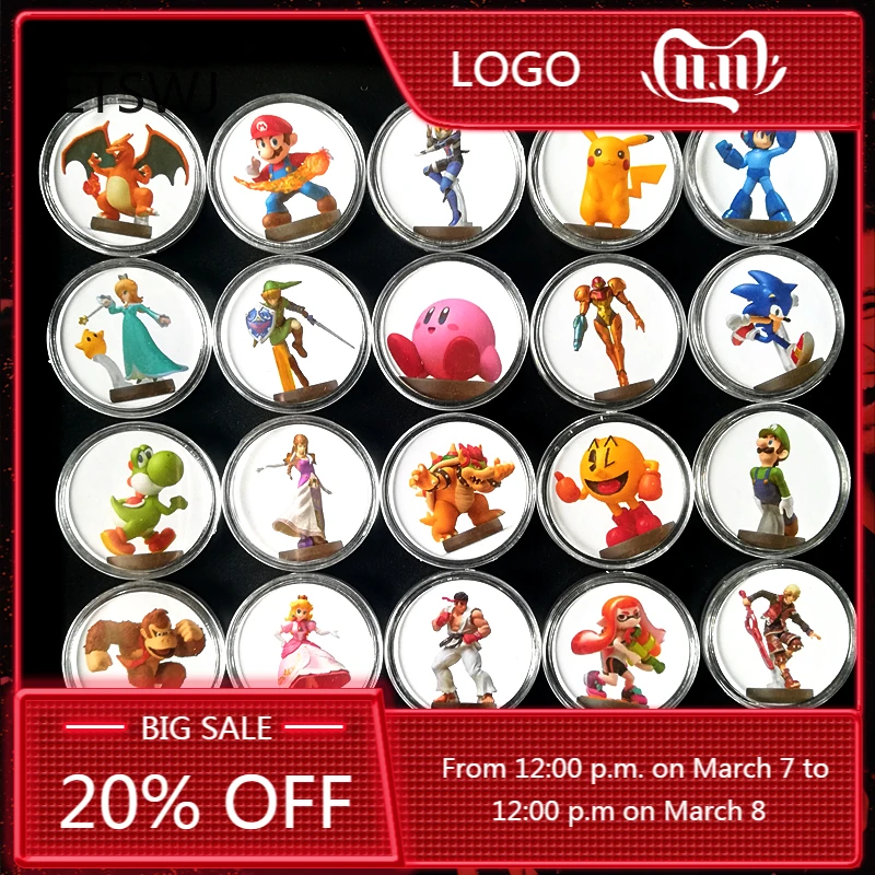 Tarjeta de colección de 20 piezas Super Smash Bros, configuración de datos, etiqueta NFC, pegatina impresa, NS, Switch, Wiiu, envío rápido