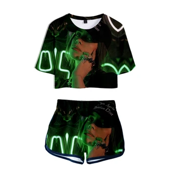 

New Casual Billie Eilish 3D T shirts Exposed Navel T-Shirt + Short pants Popular Summer Women's two-piece Hot girl's pretty Sets