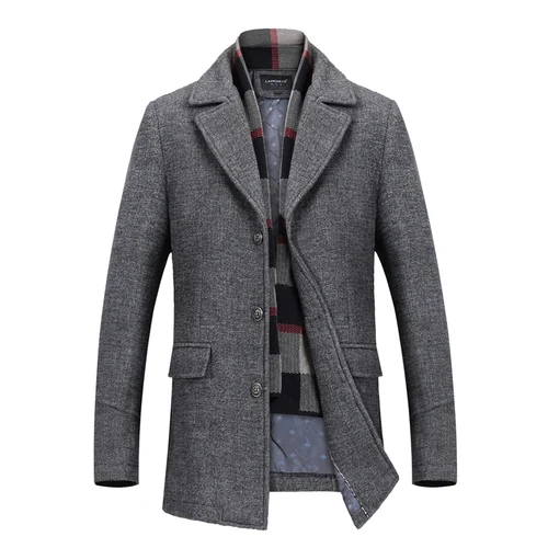 Мужская повседневная одежда новая осенне-зимняя Толстая шерстяная Тренч классическая мужская куртка средней длины - Цвет: Серый