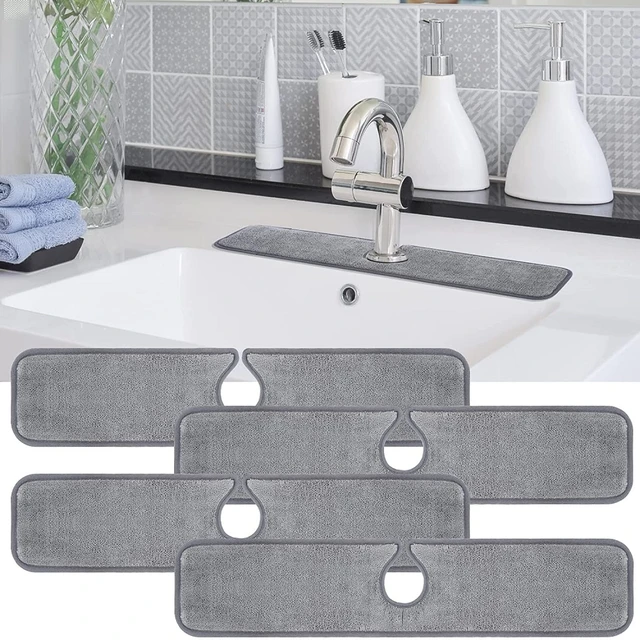 Kitchen Faucet Absorbent Mat Sink Splash Guard Microfiber Faucet Splash  Catcher Countertop Protector WIth Button 2 Size Choose