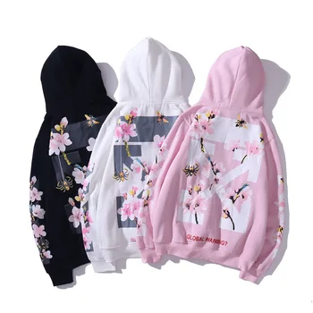 

Ow 19fw Cherry Blossom Sweater Pink Peach Blossom Flower Couple's round Neck Fleece Lined Hoodie Fashion