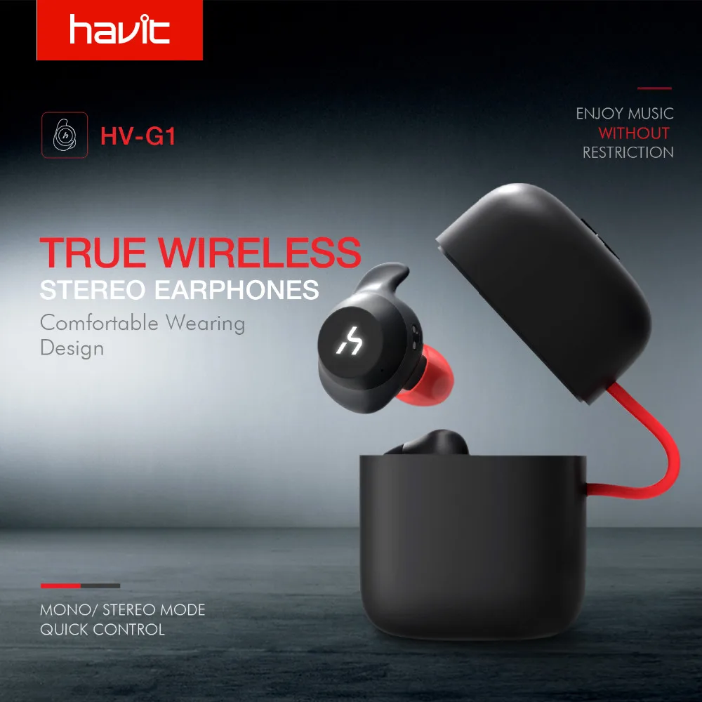 

HAVIT G1 TWS Bluetooth Earphone True Wireless Sport Earphone Waterproof Stereo Earbuds With Microphone for Handsfree Calls