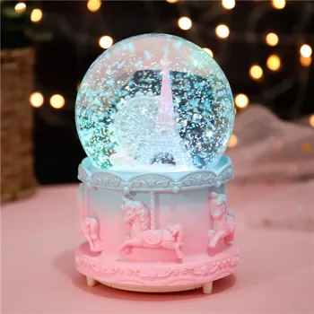 

Romantic valentines day gift tower snow Crystal Ball children toy snow light Music birthday Christmas Day gift toy
