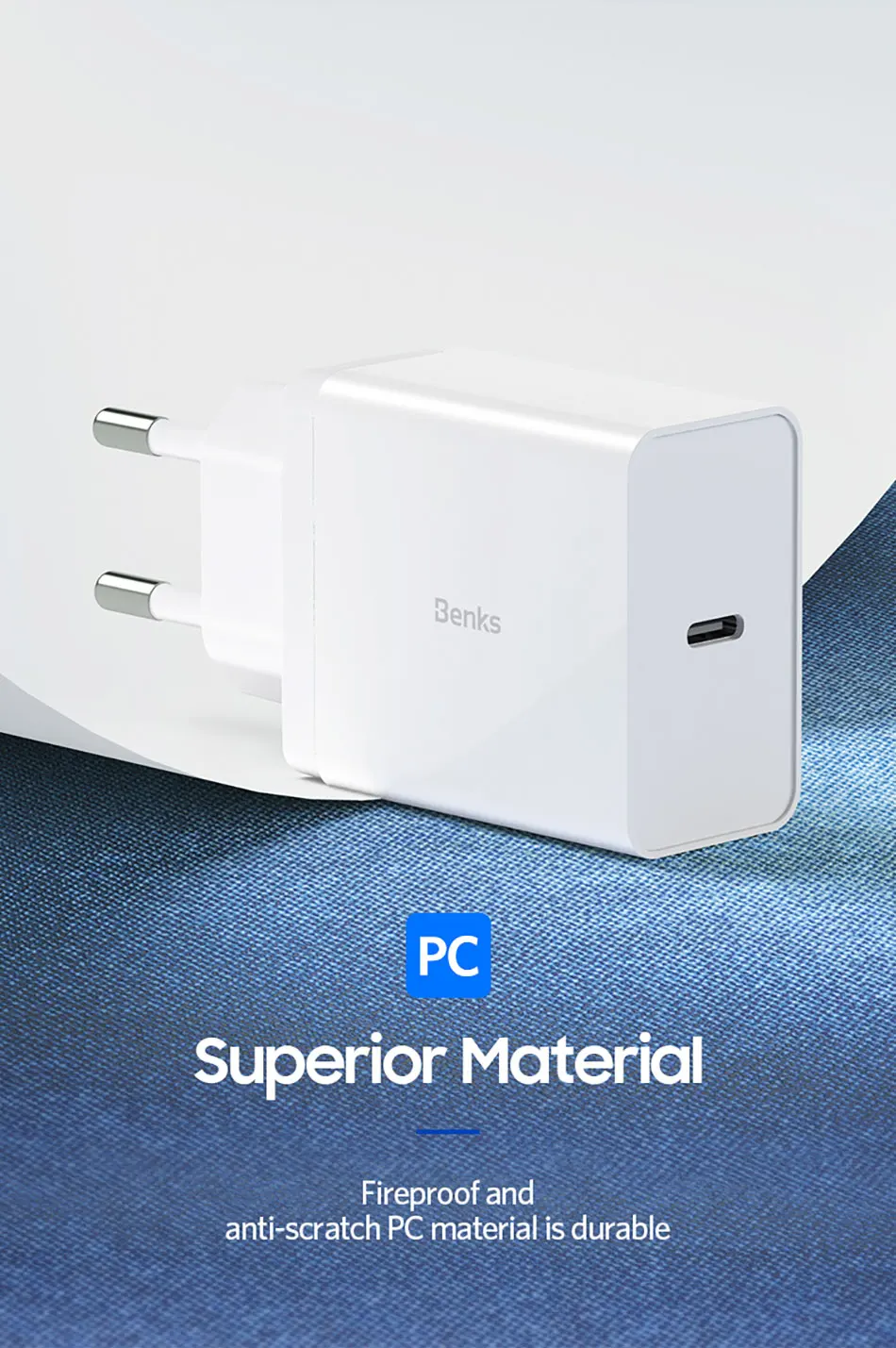 Benks PA31 PD USB C зарядное устройство адаптер для iPhone XS 11 Pro MAX X XR 8Plus Xiaomi 18 Вт EU type-C порт быстрая зарядка Быстрая зарядка 3,0