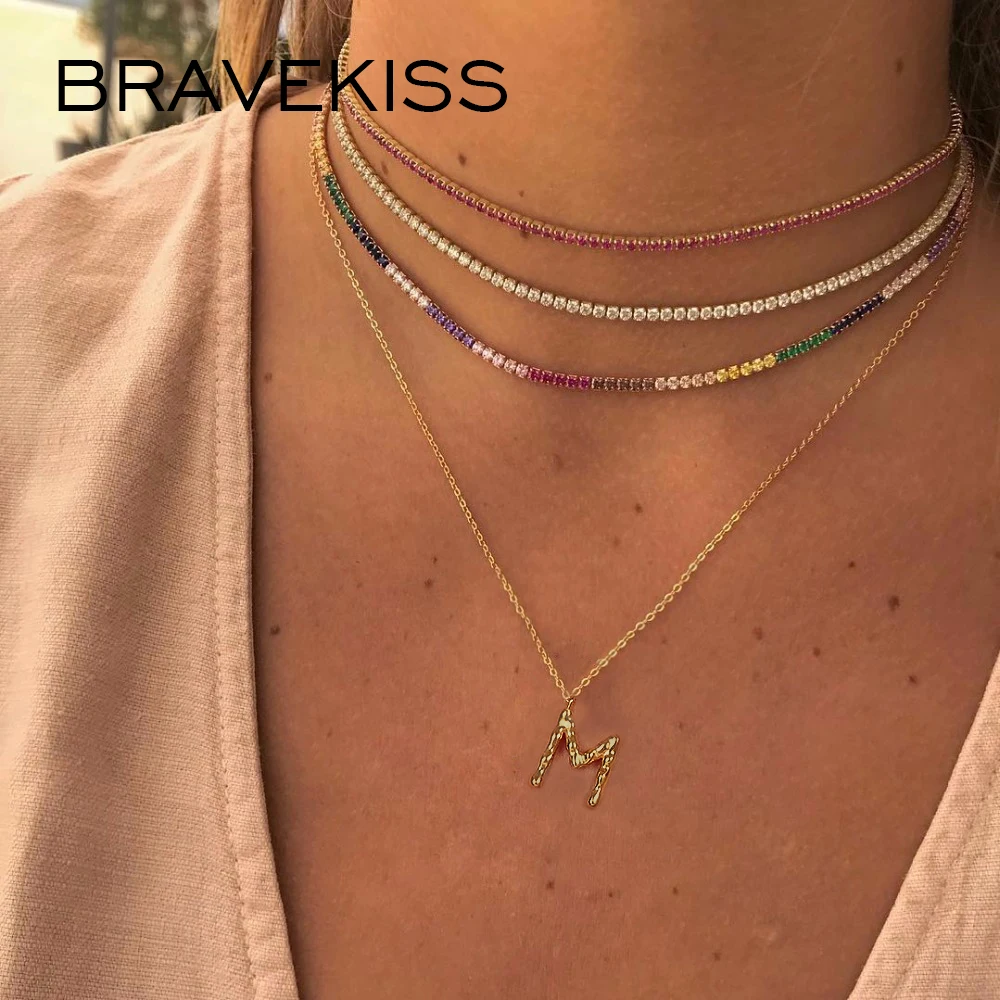 Bravekiss многоцветные циркониевые ожерелья с буквами в форме сердца для женщин CZ ожерелья трендовые Ювелирные изделия Подарки Свадебные аксессуары UN0393