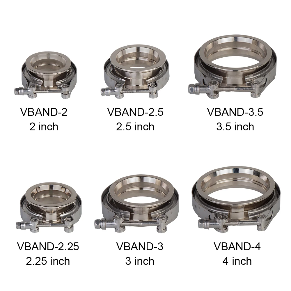 Universal SS304 2 2.25 2.5 3 3.5 4 V-band Clamp 3 Inch V-band 4 Inch Exhaust flat Flange 76mm Turbo Exhaust Vband V Clamps Kits