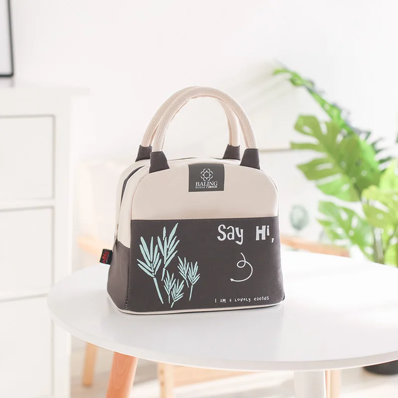 Japanese style insulated bag hand- hold canvas aluminum film insulated bag students take lunch box bag - Color: Q158A2