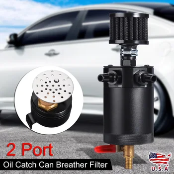 

New Set Universal Oil Catch Can 2-Port Tank Reservoir with Drain Valve Breather Baffled for Fuel Supply Systems
