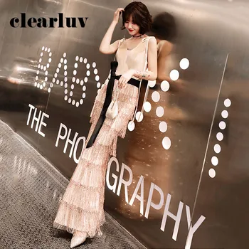 

Mermaid Sequin Robe De Soiree DR408 Shiny Tassel Evening Dress Sleeveless Women Party Gowns Double V-Neck Formal Vestidos 2020