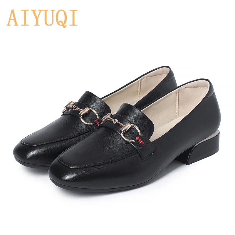 

AIYUQI Women Spring Shoes 2020 New Style Genuine Leather Women's Shoes Square Head Fashion Large Size Women's Singles Shoes