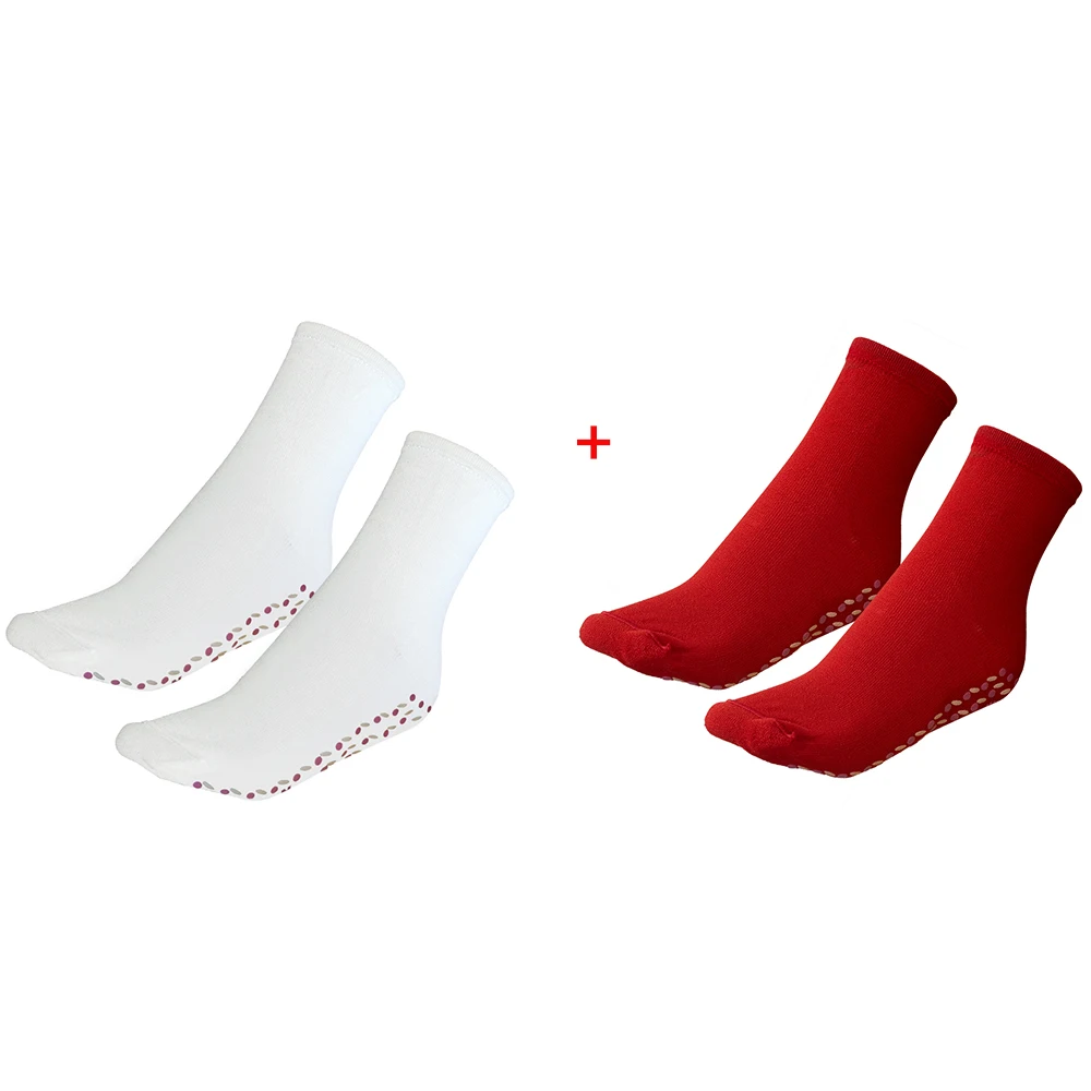 Новые Самонагревающиеся Носки для здоровья турмалиновые магнитотерапевтические удобные и дышащие массажные зимние теплые носки для ухода за ногами - Цвет: White and red