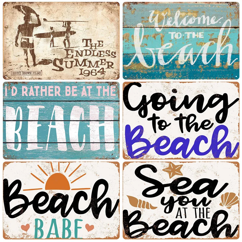 Summer Beach Sunset Plaques Scenery Iron Painting Cafe Bar Garage Home Decor Metal Tin Sign Indoor Wall Sticker Plate Poster | Дом и сад