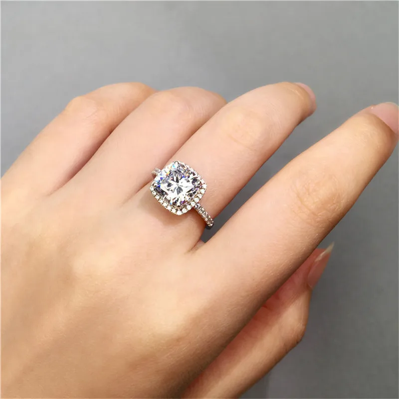 

Vecalon 2019 Female Promise ring 925 Sterling Silver Cushion cut 8mm AAAAA cz Engagment wedding band rings For women Jewelry