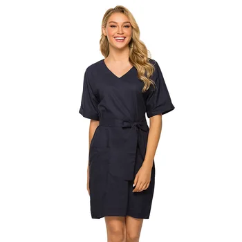 

V-neck Belt Cotton Linen Solid Women's Plus Size Sleeve Long Casual Women Maxi Dress