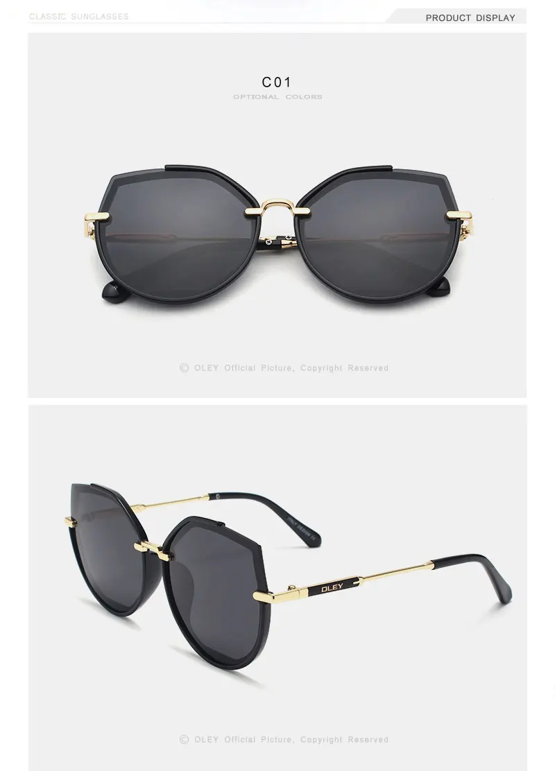 OLEY брендовые черные поляризационные солнцезащитные очки Женские Классические солнцезащитные очки с бабочкой Polaroid линзы из нержавеющей стали Половина рамки солнцезащитные очки Y0399
