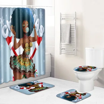 

African Women's New Creative Shower Curtain Cross-Border Supply Wholesale Graphic Customization Bathroom Carpet Combination Mat