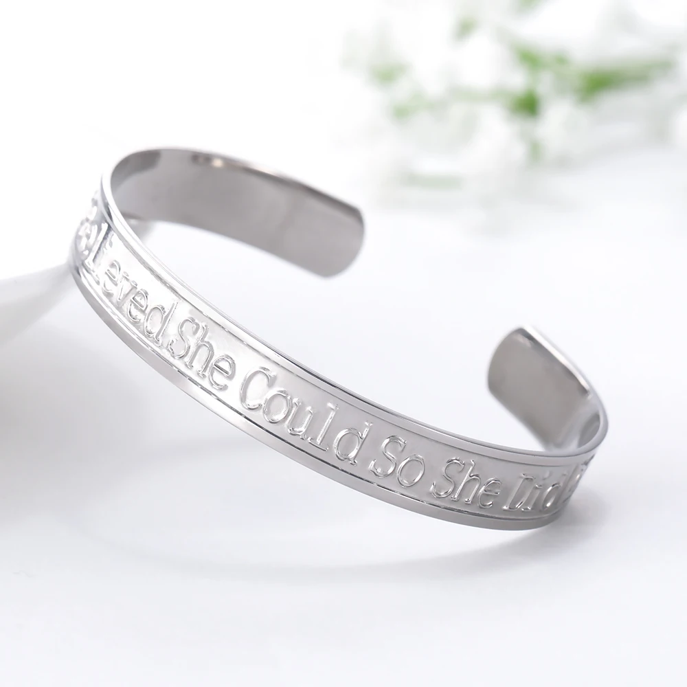 COOLTIME Stainless Steel Cuff Bracelet Engraving Inspiration Female Magnetic Health Bracelet Jewelry Gifts for Women