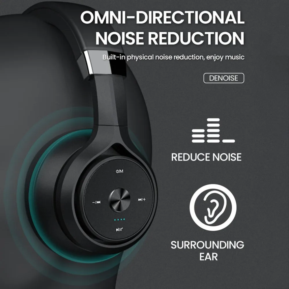 Wireless Headphones Foldable Headset Stereo HiFi Bass Earphones Noise Reduction Double Moving Coils EQ Mode