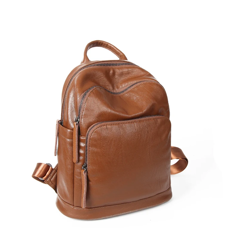

High Quality Leather Woman's Backpack New 2019 Fashion Backbag Female Large Capacity School Bag Mochila Feminina brown