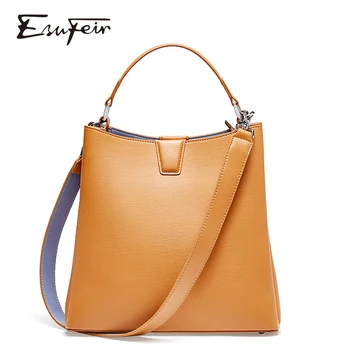 

New 2019 Genuine Leather Women Bucket Bag Fashion Handbag Soft Leather Female Shoulder Bag Large Capacity Women Crossbody Bag