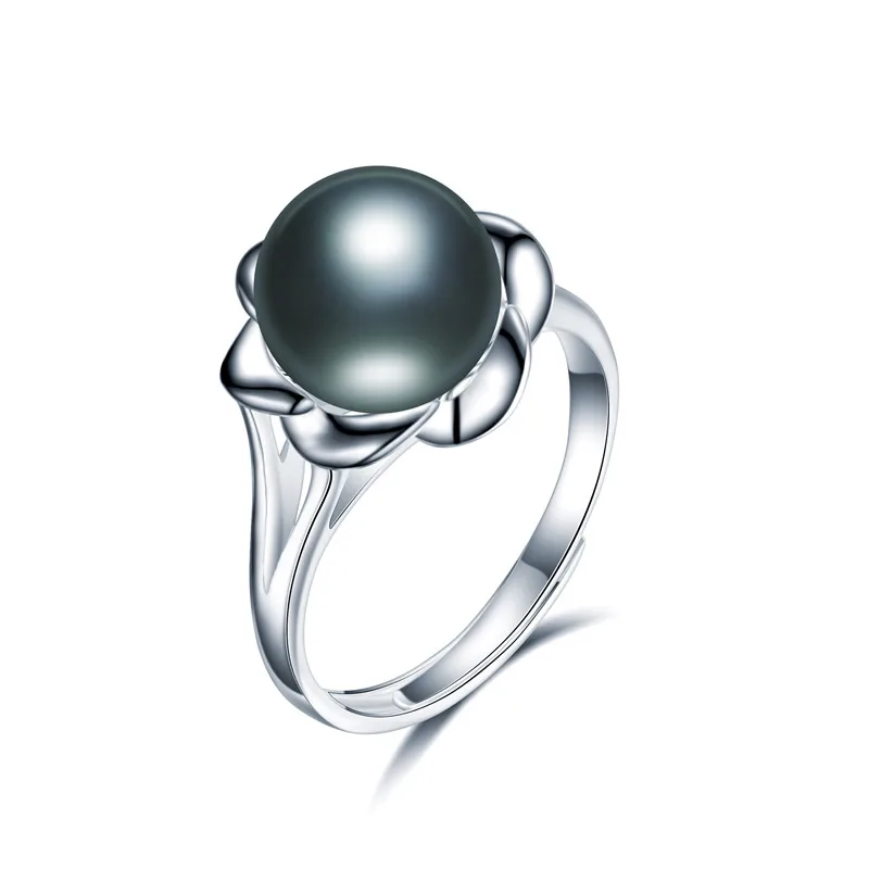 Dainashi, красивый дизайн,, настоящее пресноводное культивированное жемчужное кольцо, вечерние, подарок, 925 пробы, серебряное, цветочное кольцо, хорошее ювелирное изделие - Цвет камня: Черный