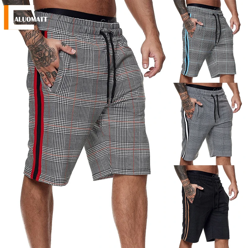 Jogger Shorts Bermuda Men Casual Summer Mens Fashion Elastic-Waist Masculina Plaid Striped