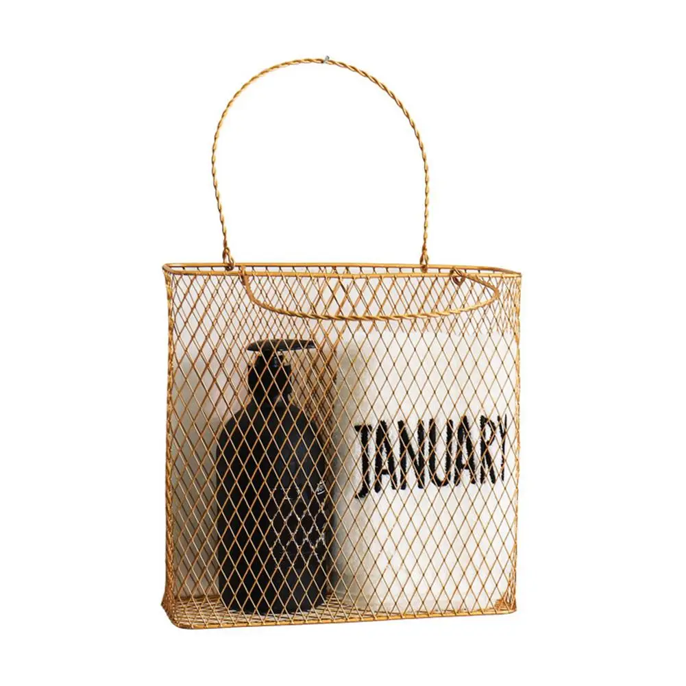 

2019 New Hot Sale Fashion Iron Storage Basket Portable Wall Hanging Storage Rack Net Iron Desk Holder For Magazine Newspaper 4