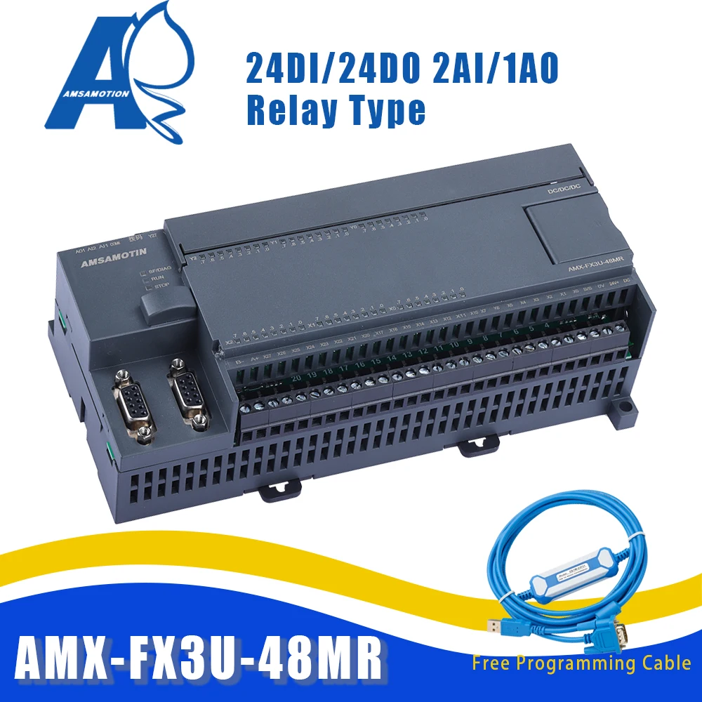 AMX-FX3U-48MR совместимый кабель MELSEC PLC 2AI/1AO 24DI/24DO MODBUS Mitsubishi Бесплатный CIF31 RS232 |