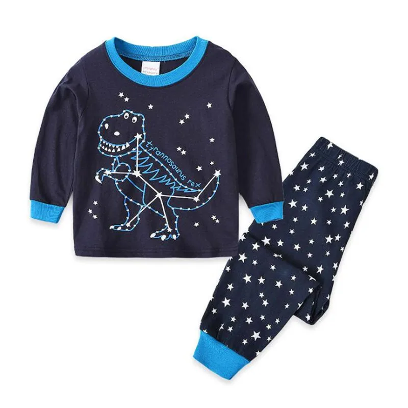 Детские пижамные комплекты, Ночной костюм с рисунком динозавра для мальчиков, детская одежда для сна с героями мультфильмов, пижамы для девочек, детская одежда для сна из хлопка