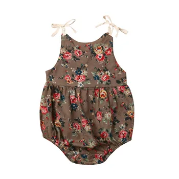 

New Newborn Baby Romper Girls Printed Shoulder Sleeveless O-Neck Fashion Strap Jumpsuit Bodysuit Clothes Outfits
