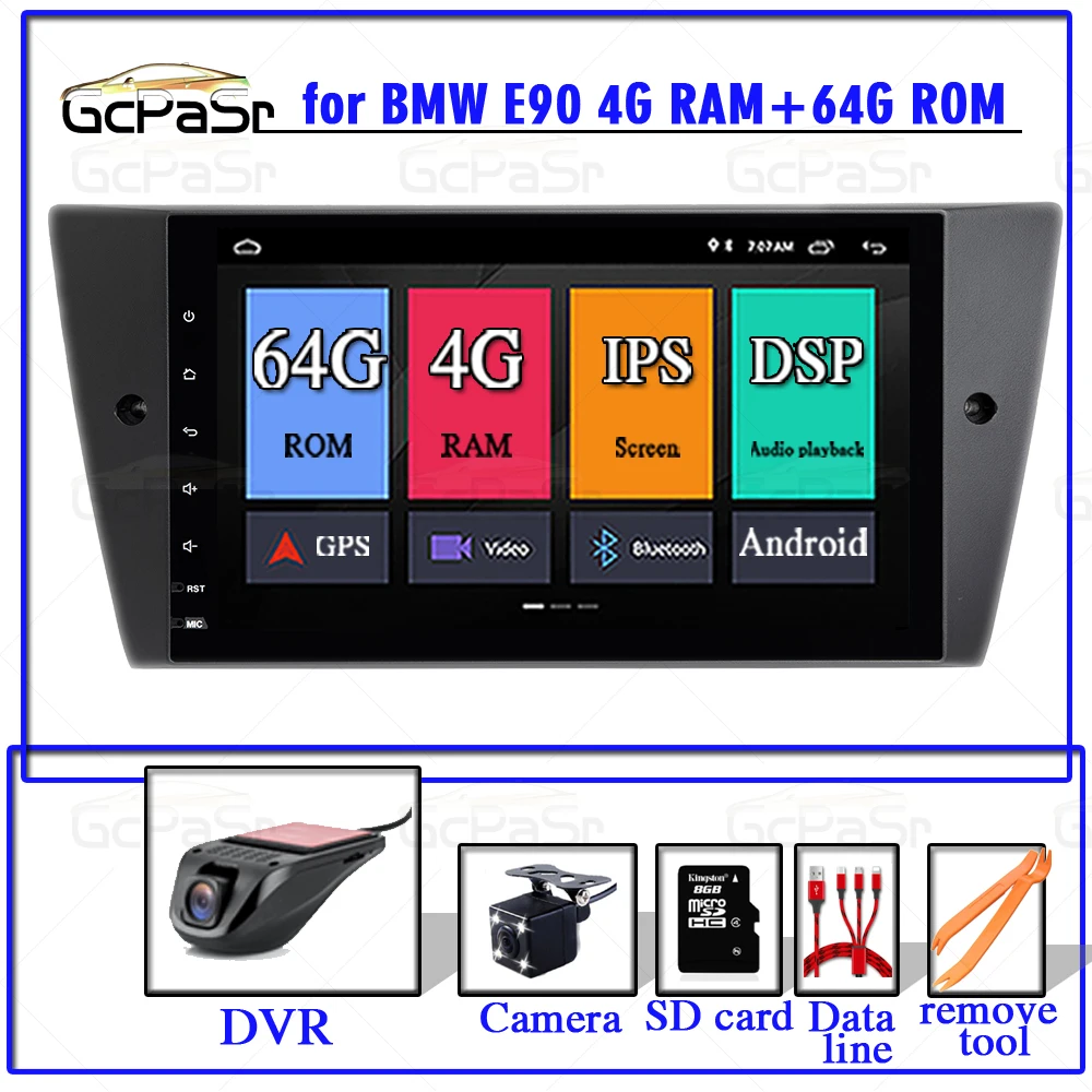 Автомобильный мультимедийный проигрыватель IPS DSP GPS 4 Гб 64 ГБ 1 Din Android 9 для BMW