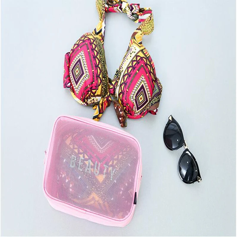 

Zip cosmetic bag solid color square travel bag nylon mesh breathable underwear washing change digital clothing storage bag set