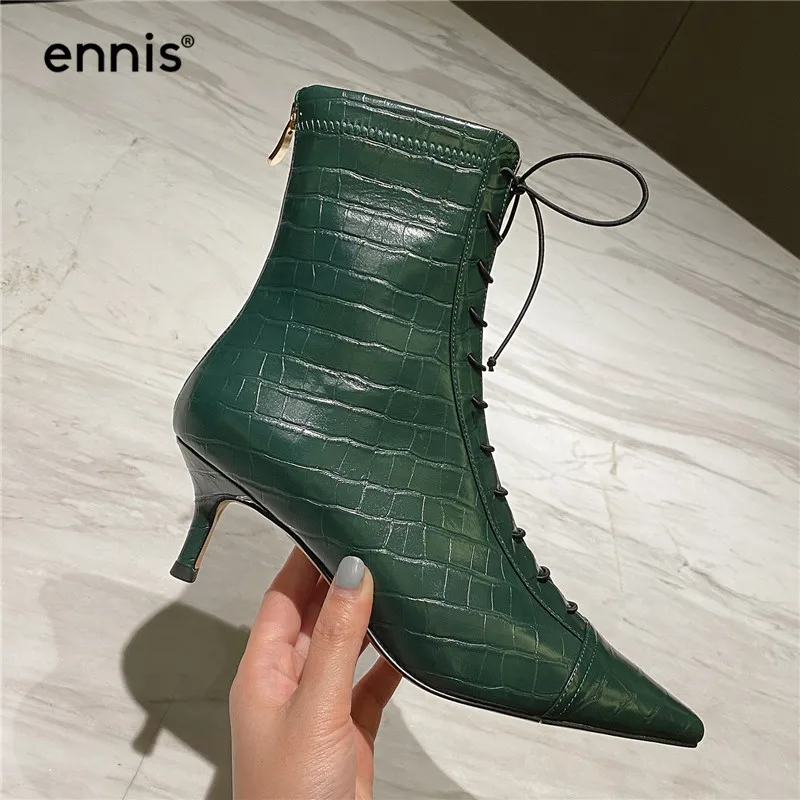 ENNIS/ботинки на высоком каблуке шпильке Черные туфли тонком Винтажные ботильоны с