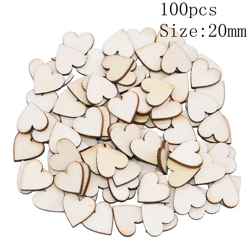 100pcs 20mm Полые кусочки дерева в форме сердца, диски, необработанные изделия из натурального дерева, поделки своими руками, товары для дома, свадебные украшения, декор для скрапбукинга - Цвет: 100pcs 20mm