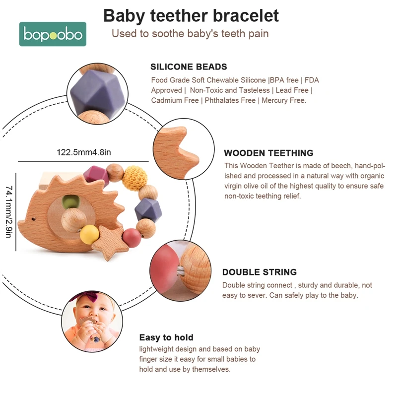 1pc Baby Teether Wooden Pram Clip Baby Mobile Pram Silicone Bead Pacifier Chain Chewable Silicone Rattle Play Gym Music Baby Toy