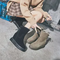 SWYIVY/Повседневная женская зимняя обувь с круглым носком; Новинка 2019 года; теплые женские ботильоны; зимние ботинки на платформе; женская
